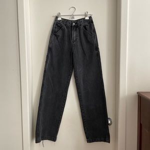 Black high waisted wide leg carpenter jeans